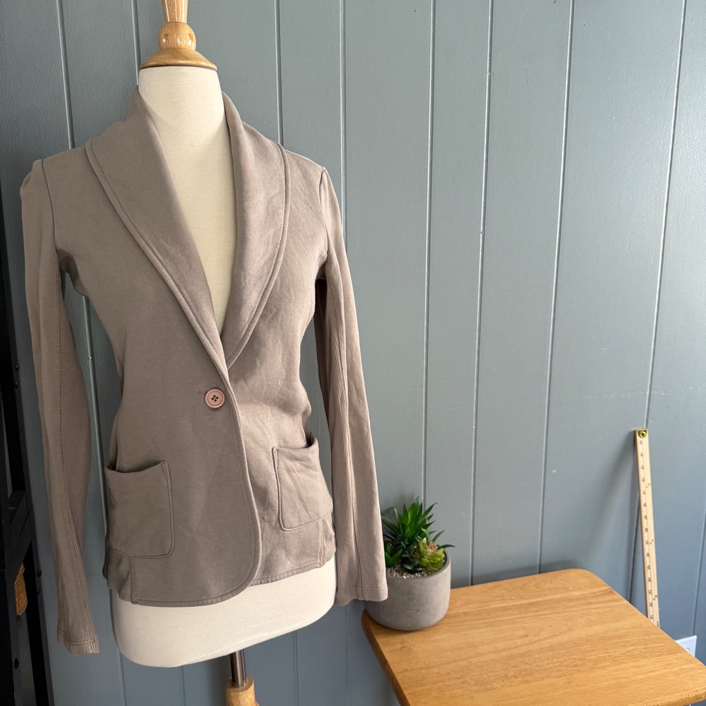 James Perse Standard Size 2 Taupe Cotton Jersey Shawl Collar Blazer Quiet Luxury